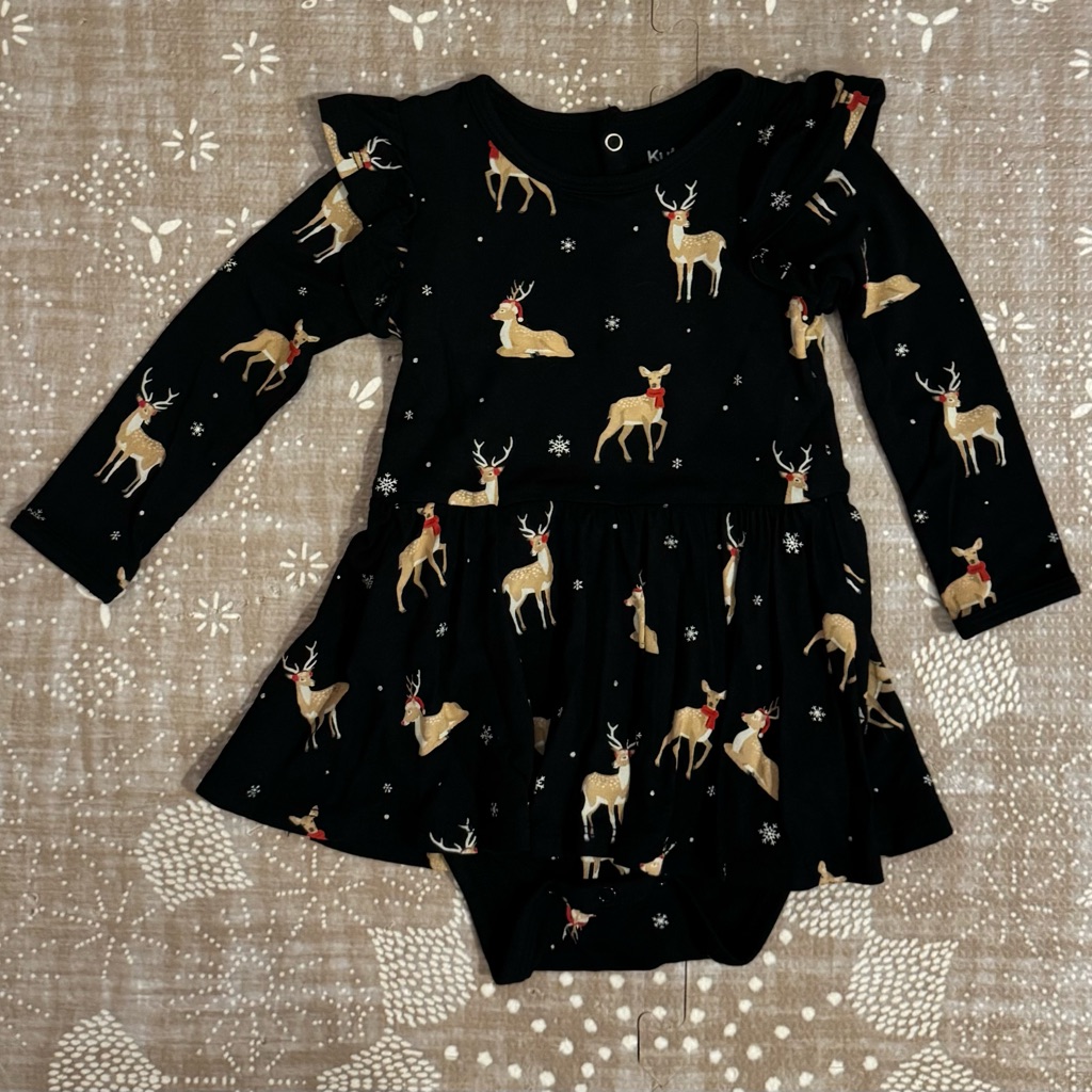 Kyte Baby Midnight Deer Long Sleeve Bodysuit Twirl Dress - 12-18m
